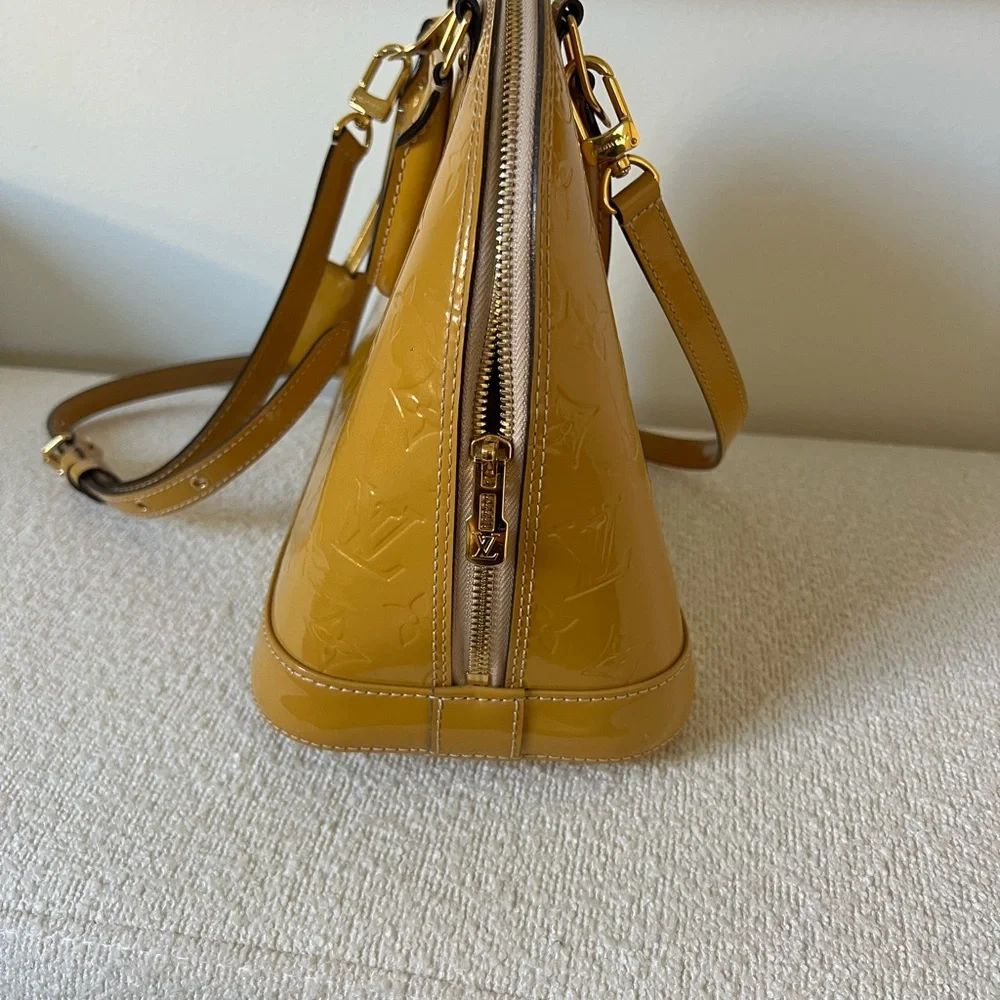 Authentic Louis Vuitton Monogram Vernis Alma Handbag – Mustard/Golden Yellow